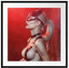 Sexy Blondine in Leder im Rotlicht Passepartout Quadratisch 70