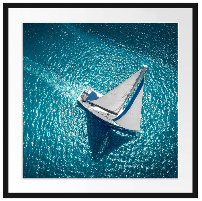 Einsames Segelboot auf dem Meer Passepartout Quadratisch 70