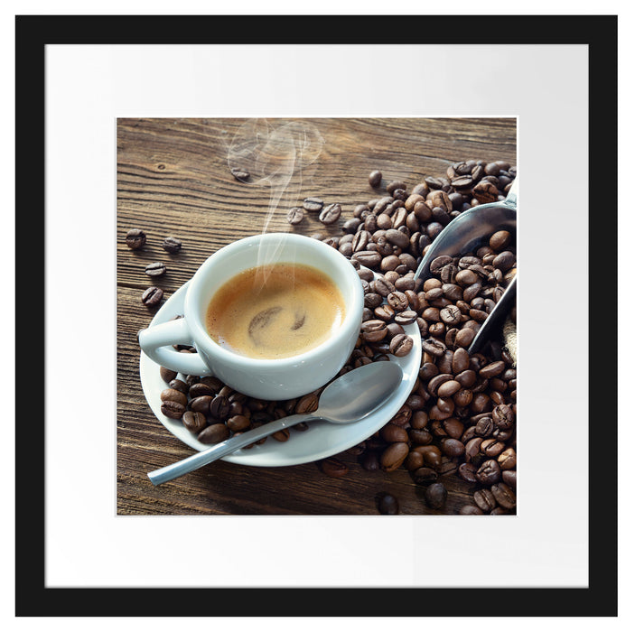 Espressotasse mit Kaffeebohnen Passepartout Quadratisch 40