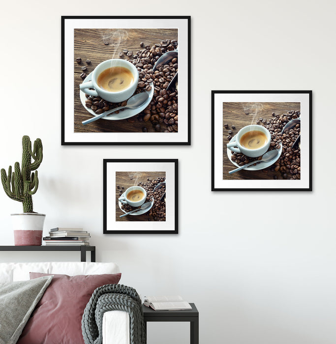 Espressotasse mit Kaffeebohnen Passepartout Wohnzimmer Quadratisch