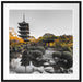 See im Herbst vor japanischem Tempel B&W Detail Passepartout Quadratisch 70