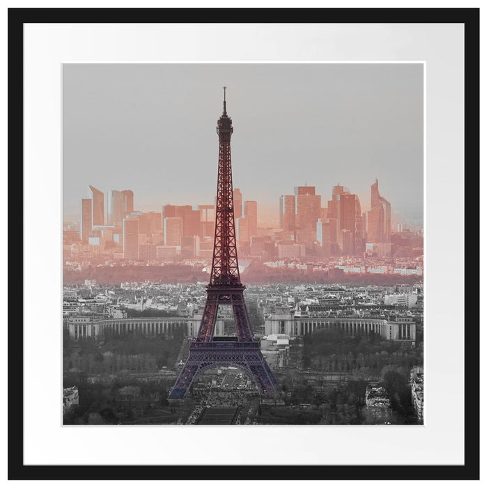 Panorama Eiffelturm bei Sonnenuntergang B&W Detail Passepartout Quadratisch 55