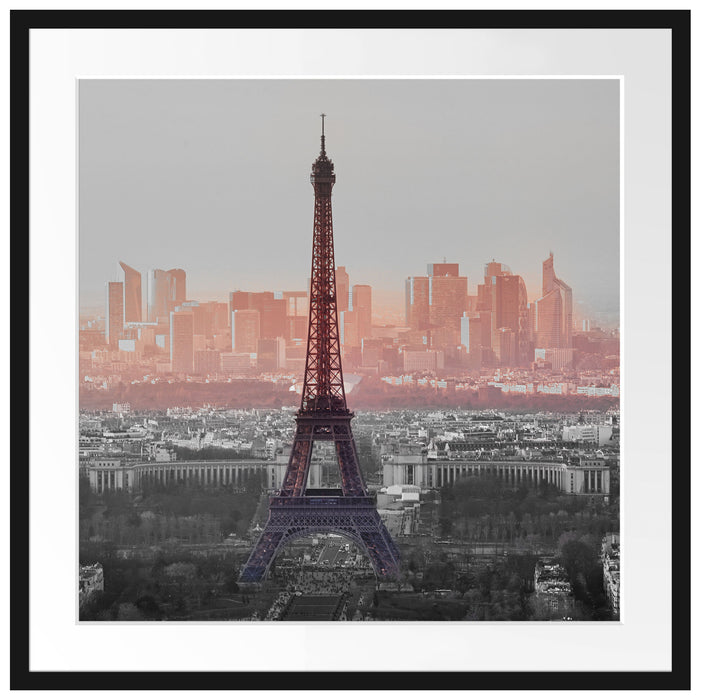 Panorama Eiffelturm bei Sonnenuntergang B&W Detail Passepartout Quadratisch 70
