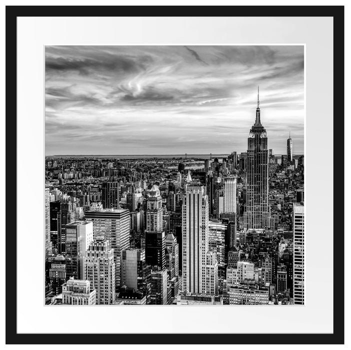 New York City bei Sonnenuntergang, Monochrome Passepartout Quadratisch 55