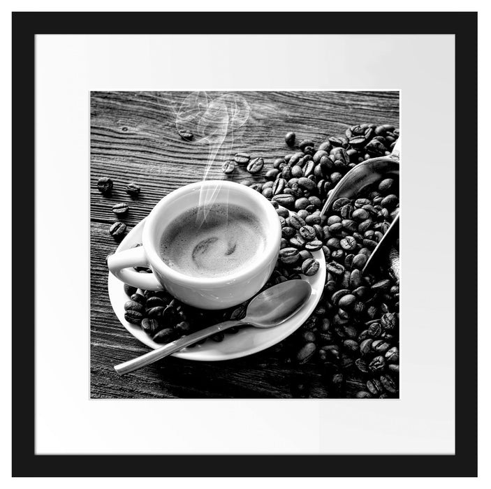 Espressotasse mit Kaffeebohnen, Monochrome Passepartout Quadratisch 40