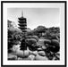 See im Herbst vor japanischem Tempel, Monochrome Passepartout Quadratisch 70