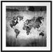 Weltkarte auf altem Holz, Monochrome Passepartout Quadratisch 70