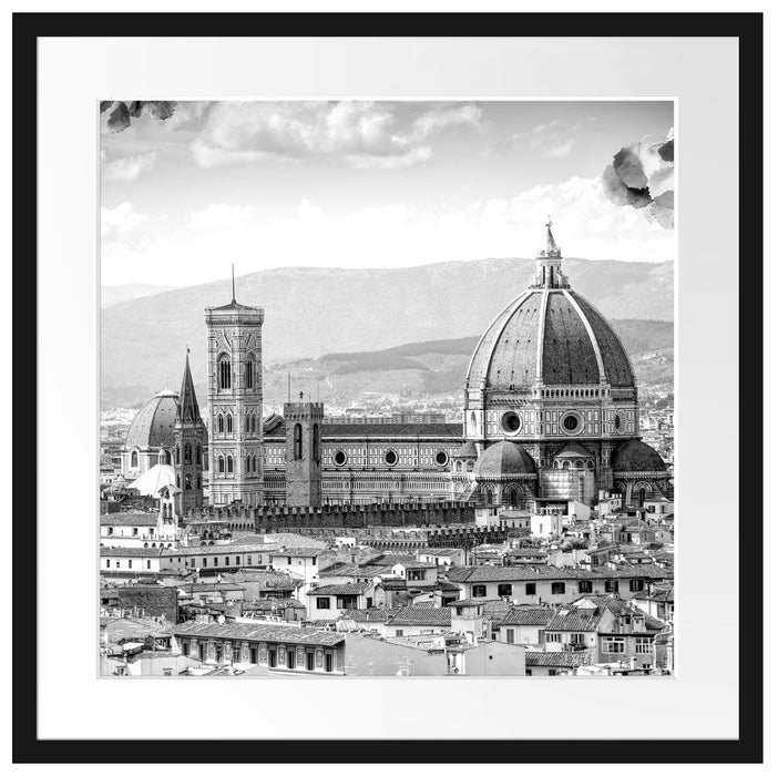 Hausdächer und Kirche in Florenz, Monochrome Passepartout Quadratisch 55
