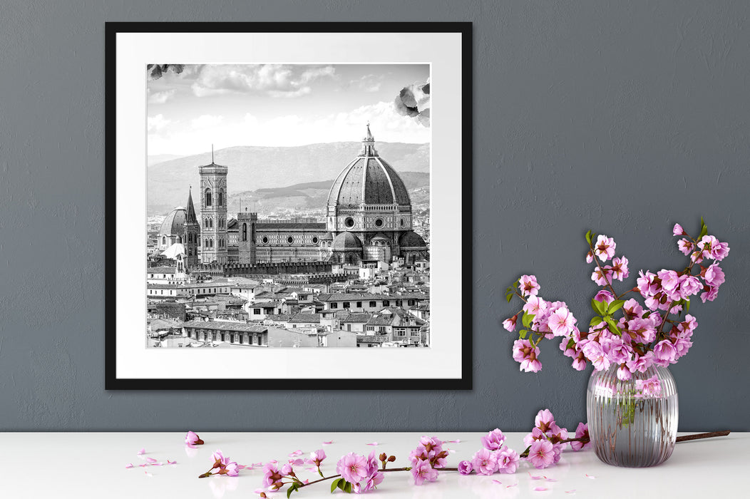 Hausdächer und Kirche in Florenz, Monochrome Passepartout Detail Quadratisch