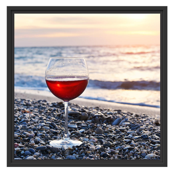 Weinglas am Strand Schattenfugenrahmen Quadratisch 55x55