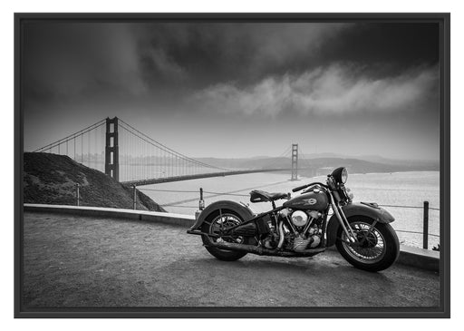 Motorrad an Golden Gate Bridge Schattenfugenrahmen 100x70