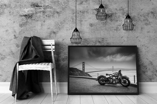 Motorrad an Golden Gate Bridge Schattenfugenrahmen Wohnzimmer