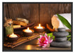 Kerzen mit Zen Steinen und Seerose Schattenfugenrahmen 100x70
