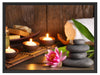 Kerzen mit Zen Steinen und Seerose Schattenfugenrahmen 80x60