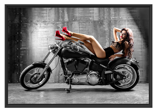 Model auf einem Motorrad Schattenfugenrahmen 100x70