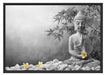 Buddha mit Monoi Blüte in der Hand Schattenfugenrahmen 100x70