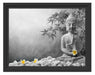 Buddha mit Monoi Blüte in der Hand Schattenfugenrahmen 38x30