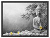 Buddha mit Monoi Blüte in der Hand Schattenfugenrahmen 80x60