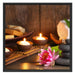 Kerzen mit Zen Steinen und Seerose Schattenfugenrahmen Quadratisch 70x70