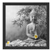 Buddha mit Monoi Blüte in der Hand Schattenfugenrahmen Quadratisch 40x40