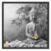 Buddha mit Monoi Blüte in der Hand Schattenfugenrahmen Quadratisch 70x70