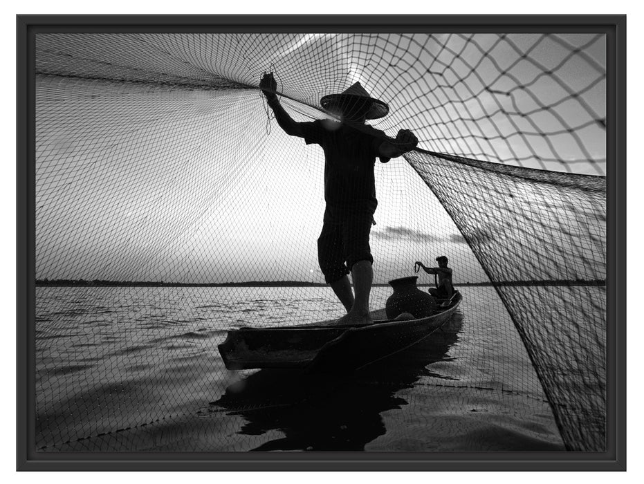 Fischer wirft sein Netz aus Schattenfugenrahmen 80x60