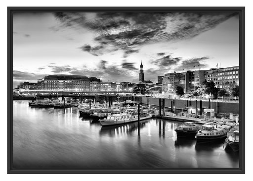 Hamburger Hafen am Abend Schattenfugenrahmen 100x70