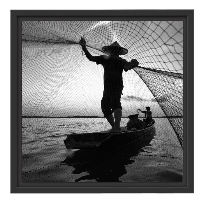 Fischer wirft sein Netz aus Schattenfugenrahmen Quadratisch 40x40