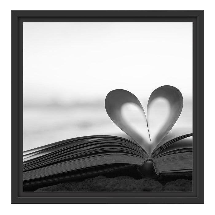 Herz aus einer Buchseite Schattenfugenrahmen Quadratisch 40x40