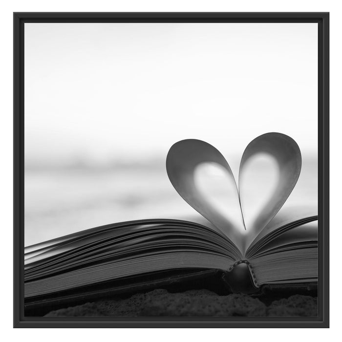 Herz aus einer Buchseite Schattenfugenrahmen Quadratisch 70x70