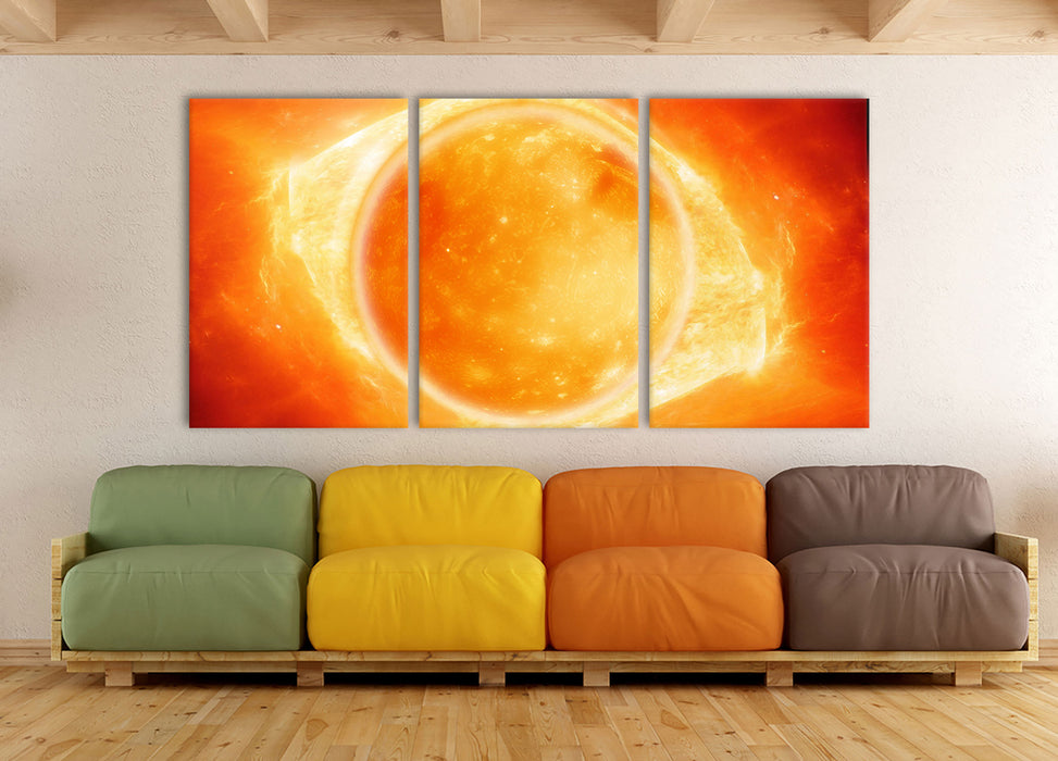 Sonne Feuerball, XXL Leinwandbild als 3 Teiler