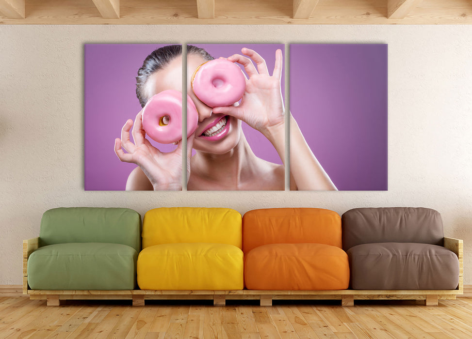 Lustige Donuts, XXL Leinwandbild als 3 Teiler