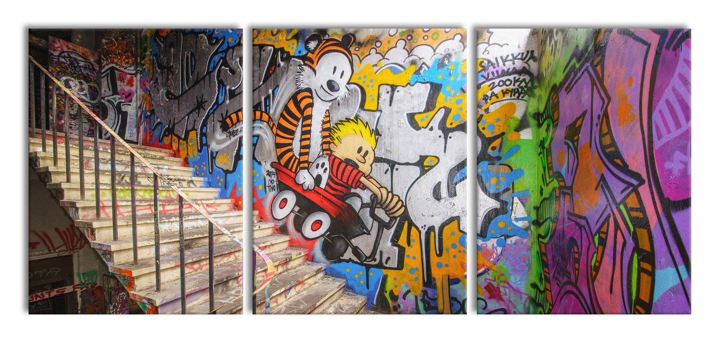 Coloured Streetart Graffiti, XXL Leinwandbild als 3 Teiler