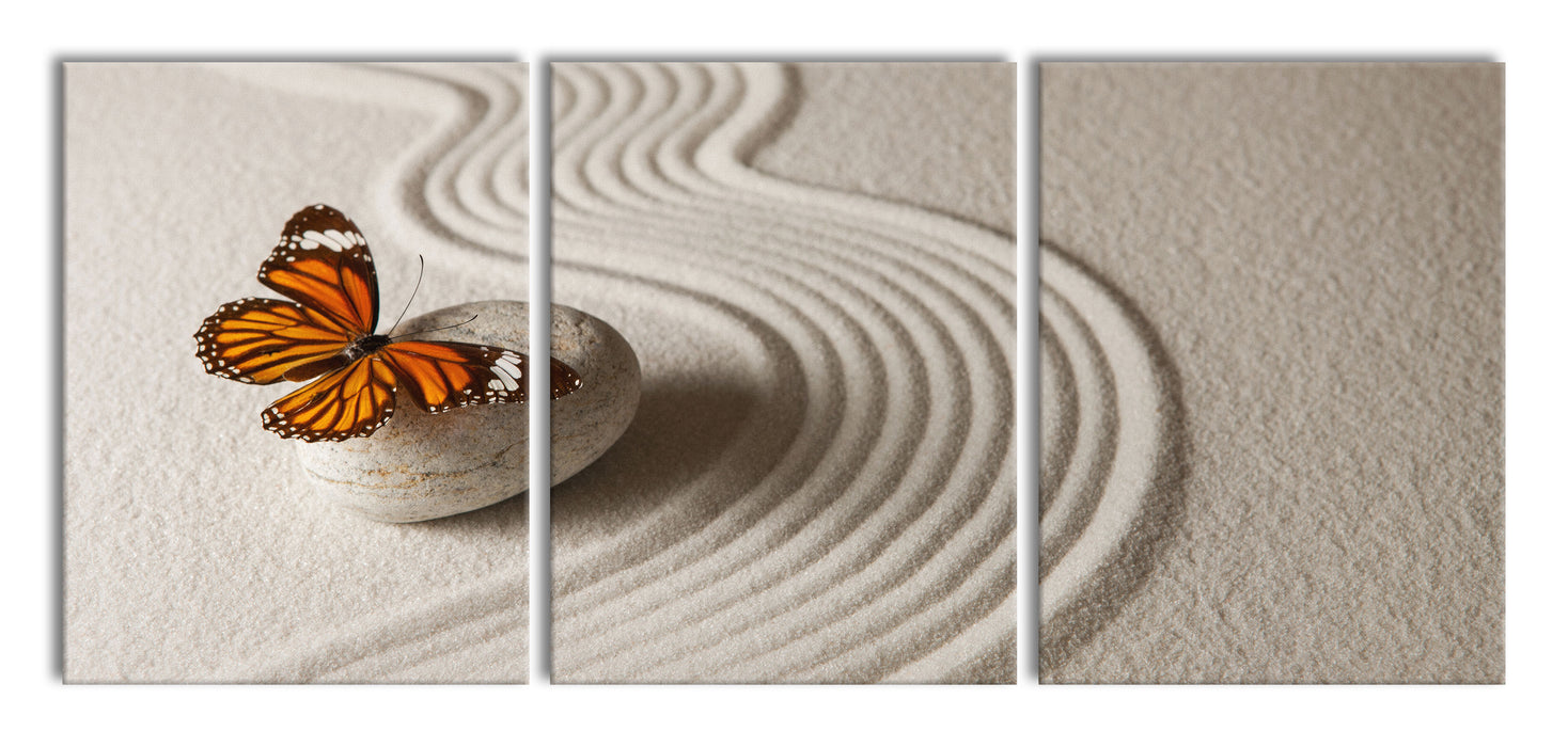 Zen Schmetterling, XXL Leinwandbild als 3 Teiler