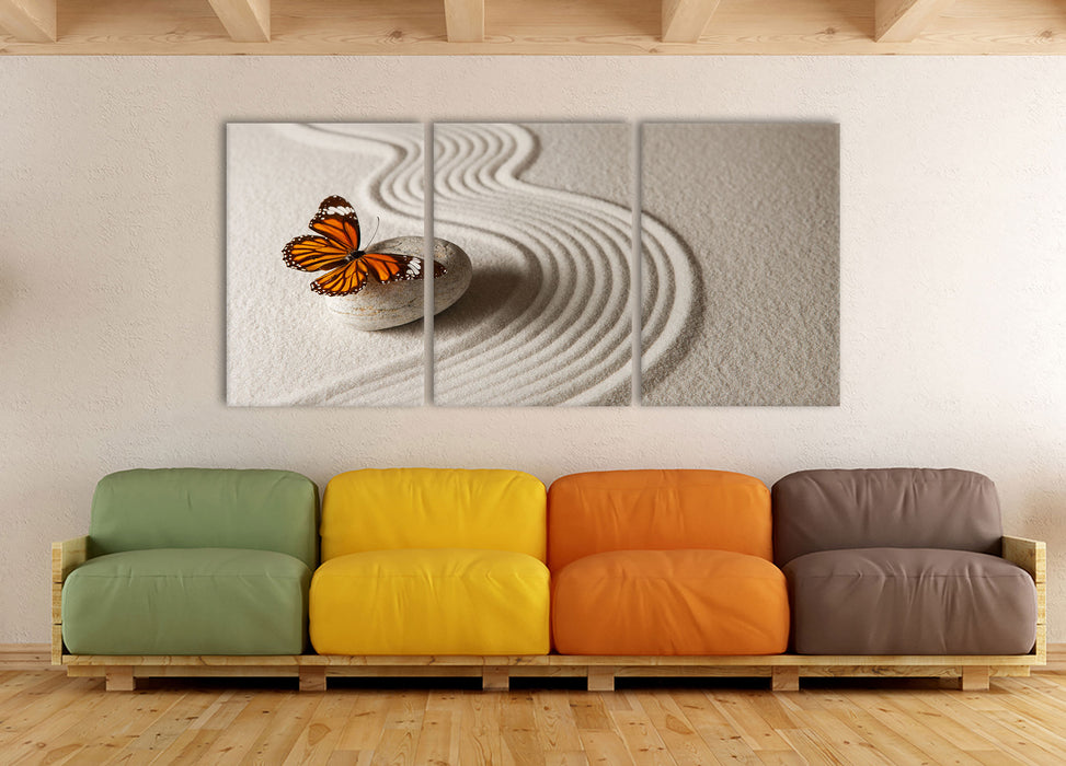 Zen Schmetterling, XXL Leinwandbild als 3 Teiler
