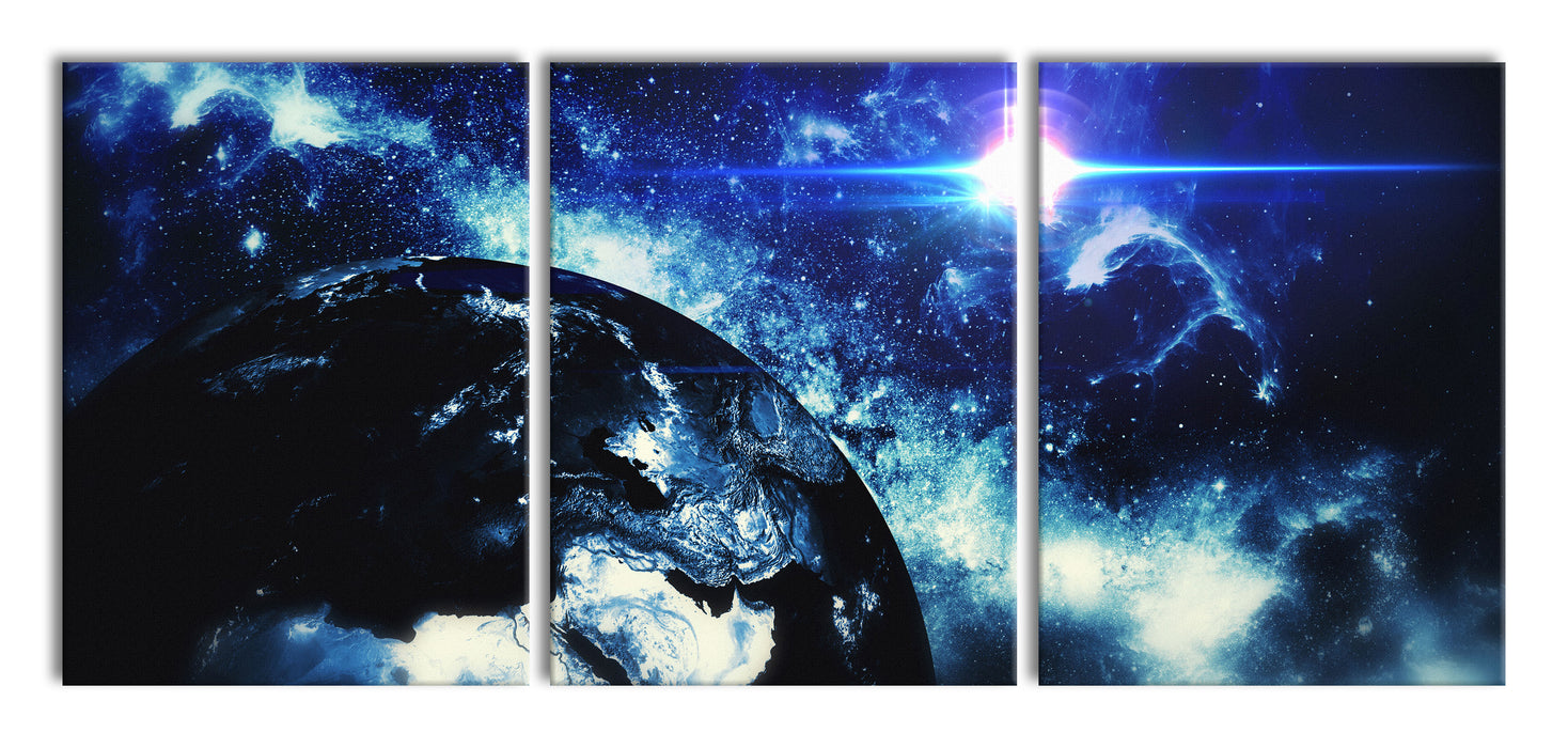 die Erde von oben bei Nacht, XXL Leinwandbild als 3 Teiler