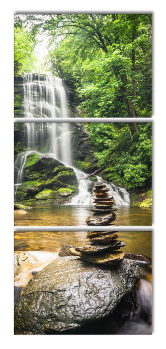 Zen Steine vor Wasserfall, XXL Leinwandbild als 3 Teiler