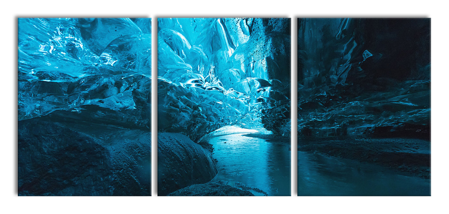 abstrakte Eislandschaft, XXL Leinwandbild als 3 Teiler