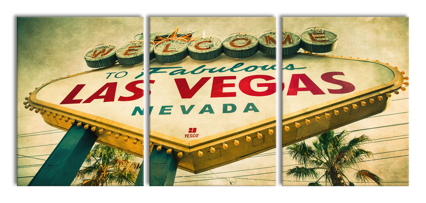 Las Vegas Ortsschild, XXL Leinwandbild als 3 Teiler