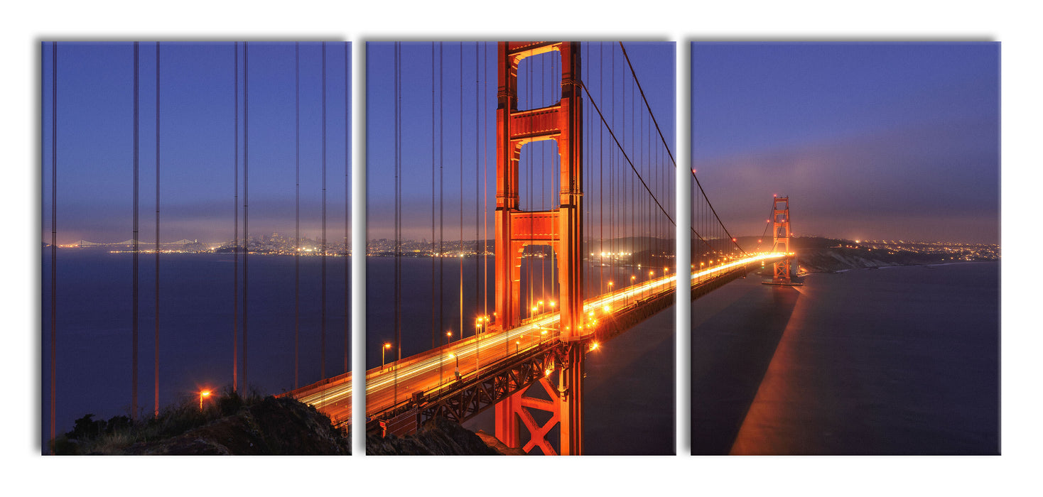 Golden Gate Bridge San Francisco, XXL Leinwandbild als 3 Teiler