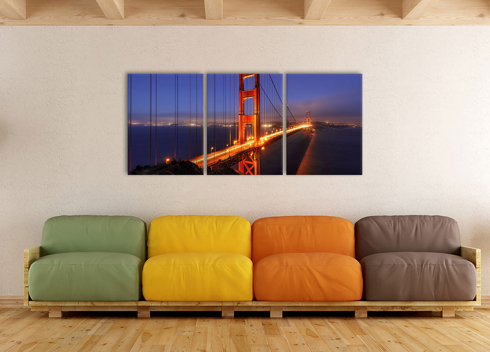 Golden Gate Bridge San Francisco, XXL Leinwandbild als 3 Teiler