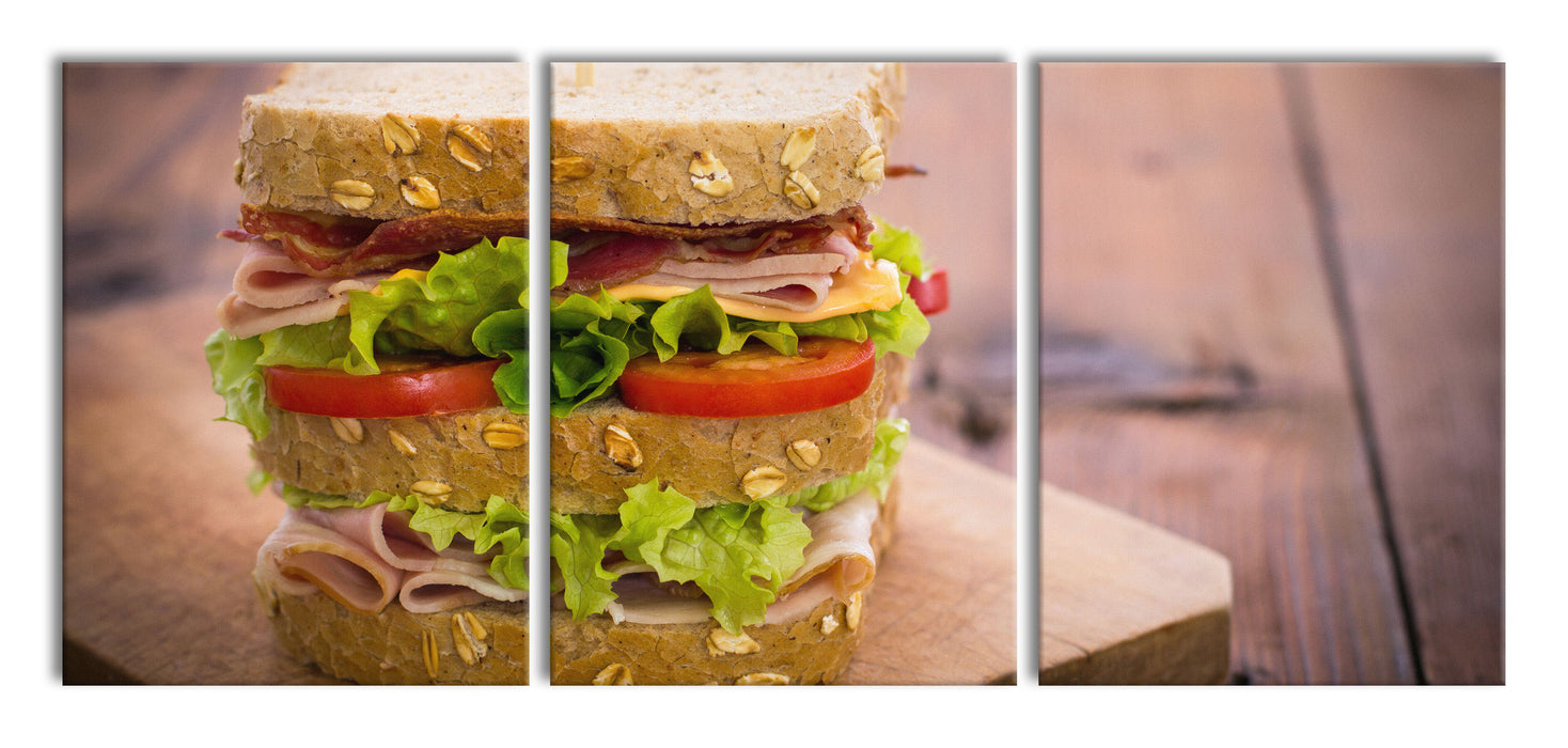 Doppeldecker Sandwich, XXL Leinwandbild als 3 Teiler