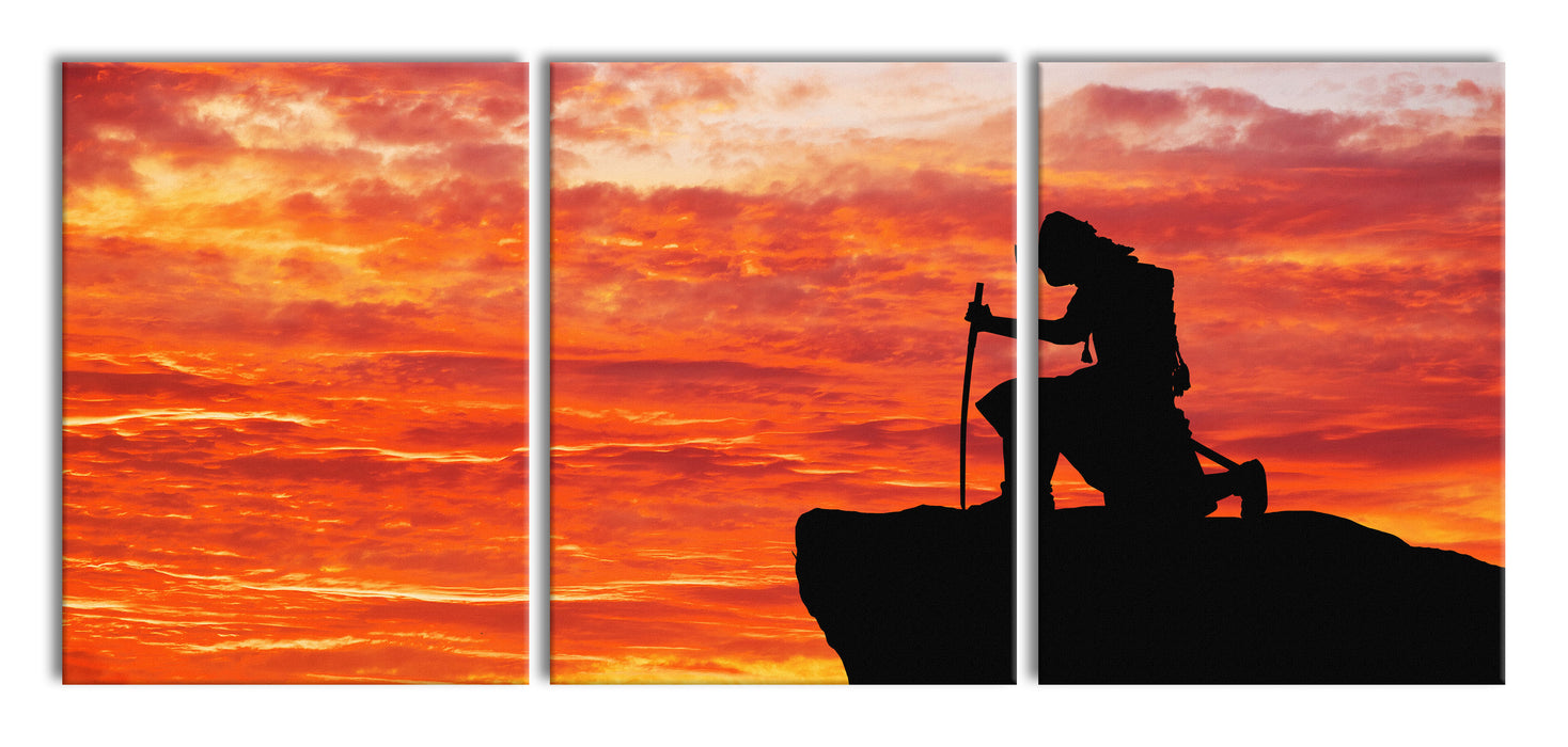 Samurai auf der Spitze des Berges, XXL Leinwandbild als 3 Teiler