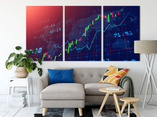 Aktienmarkt blau/ rot Leinwandbild Wohnzimmer XXL