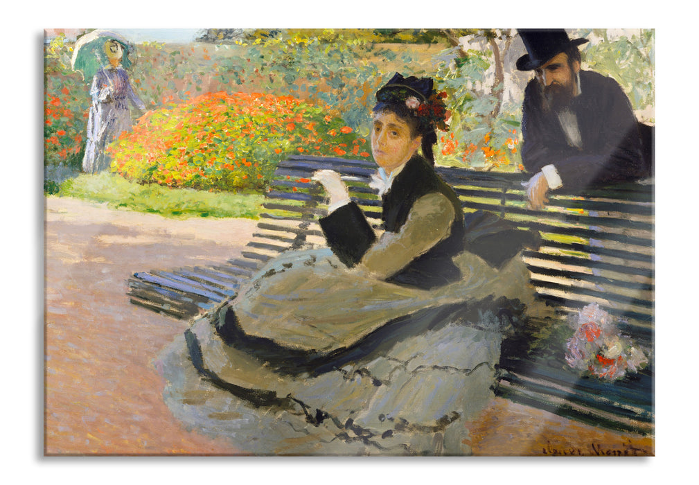 Pixxprint Claude Monet - Camille Monet auf einer Gartenbank, Glasbild