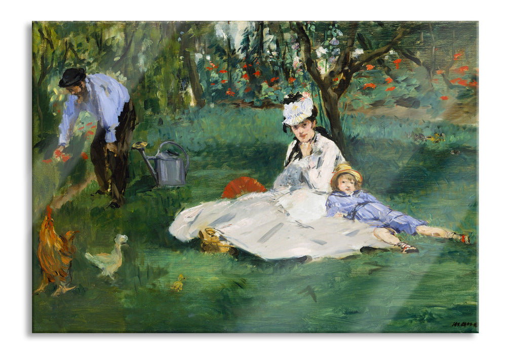 Pixxprint Claude Monet - Die Familie Monet in ihrem Garten, Glasbild