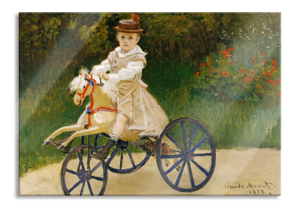 Pixxprint Claude Monet - Jean Monet auf seinem Pferderad, Glasbild