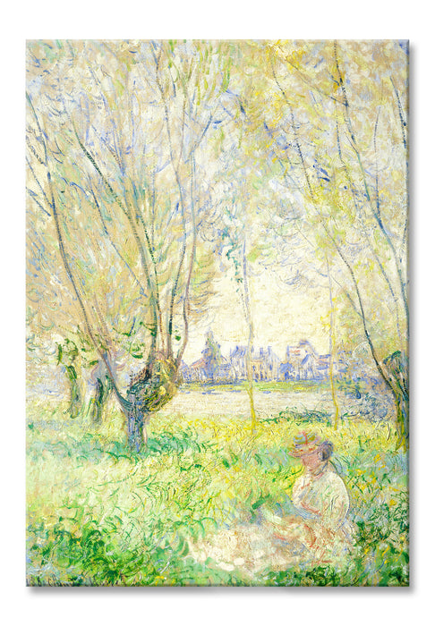 Pixxprint Claude Monet - Frau unter den Weiden sitzend, Glasbild