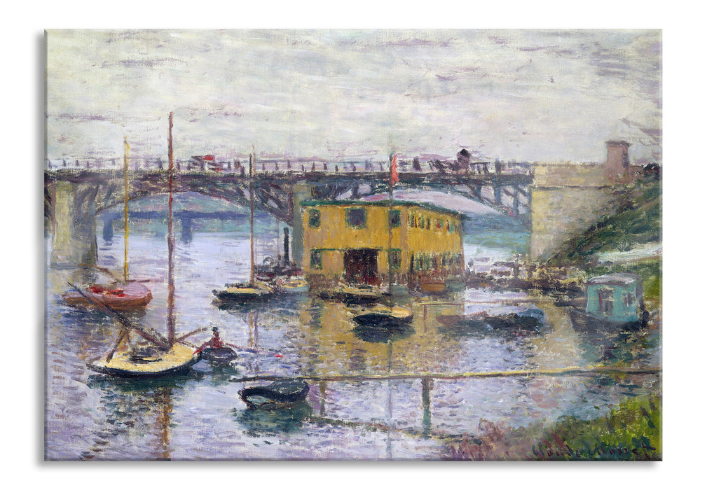 Pixxprint Claude Monet - Brücke bei Argenteuil an einem grauen, Glasbild