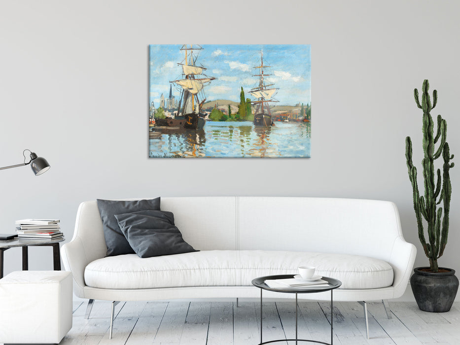 Claude Monet - Schiffe auf der Seine bei Rouen, Glasbild